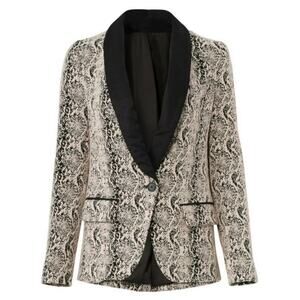 Free People Modern Femme Blazer Jacket Snake Animal Print Plunge Textured Medium